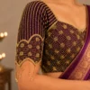 Designer scalloped sleeve with floral Aari embroidery and hanging bead chain work