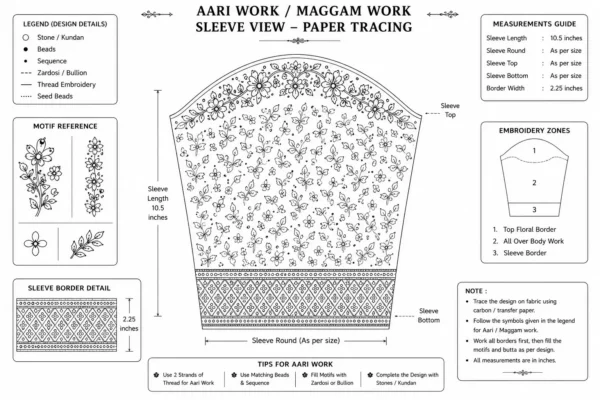 Sleeve Paper Tracing Design for Bridal Aari Embroidery Work