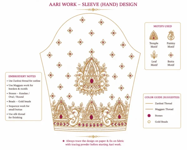 Sleeve tracing design for temple motif Aari embroidery work