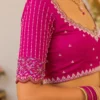 Luxury Aari Embroidery Sleeve Design with Pearl Lines and Floral Maggam Work