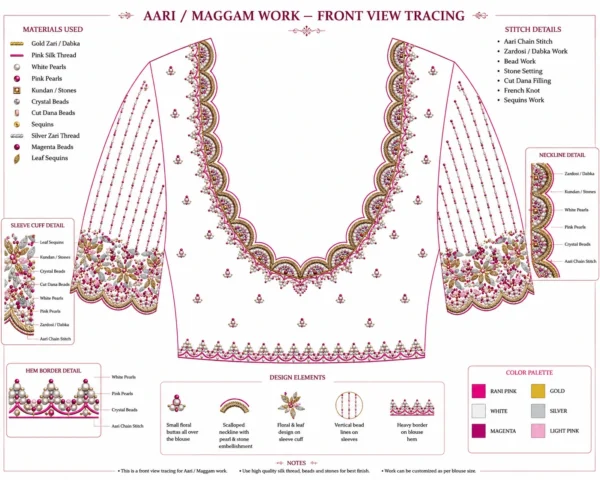 Front Paper Tracing Design for Bridal Aari Embroidery Blouse