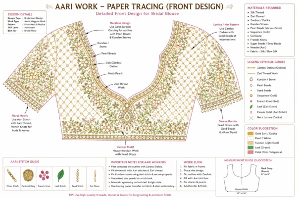 Front paper tracing pattern for Bridal Aari Design and Maggam Work blous