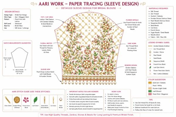 Sleeve tracing pattern for heavy floral Aari Work and Maggam embroidery