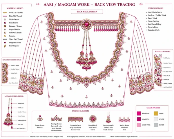 Back Neck Paper Tracing Design for Deep Scallop Bridal Aari Blouse
