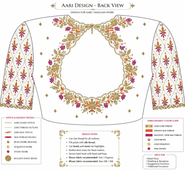 Back neck tracing pattern for bridal Aari blouse embroidery