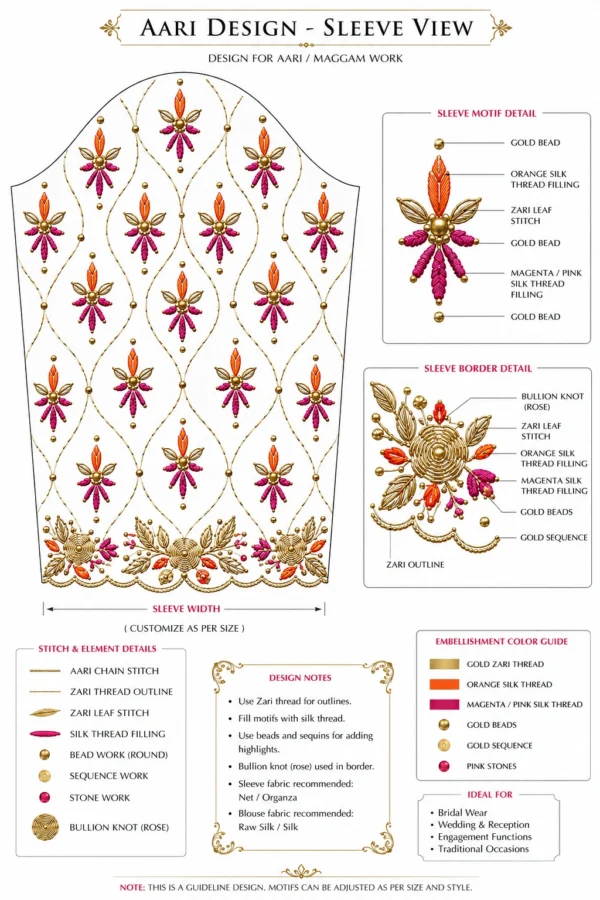 Professional sleeve tracing design for floral Aari embroidery work