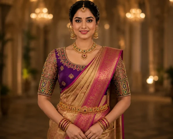 Bridal Emerald Green Aari Blouse Front View with Pearl and Stone Embroidery