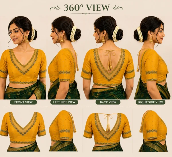 360 Degree View of Double Neckline Netted Bridal Aari Blouse Design