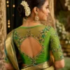 Designer bridal Aari blouse back neck design with handcrafted Maggam work and stone embroidery