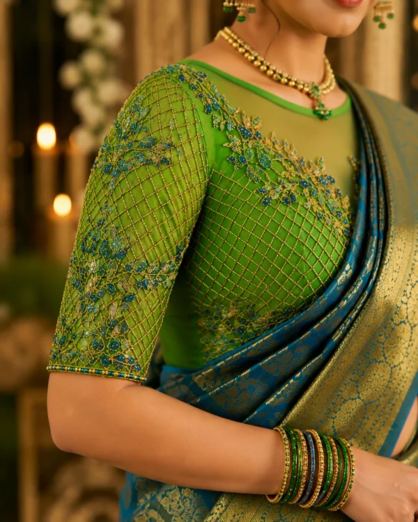 Heavy bridal sleeve Aari embroidery design with floral vine Maggam work detailing