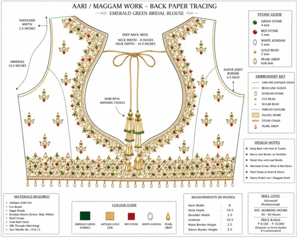 Back Paper Tracing Design for Emerald Green Bridal Aari Blouse
