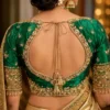Emerald Green Bridal Aari Blouse Back Design with Antique Gold Aari Embroidery