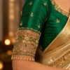 Designer Net Sleeve Bridal Aari Blouse with Antique Gold Maggam Work