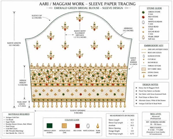 Sleeve Paper Tracing Design for Bridal Aari Embroidery Blouse