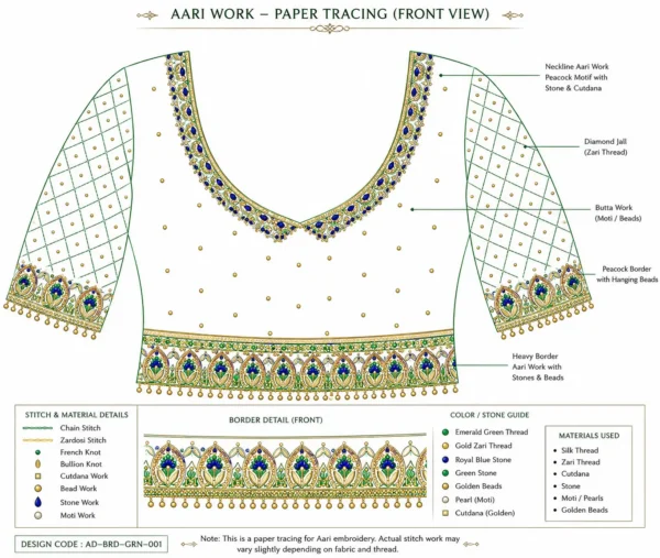 Front Paper Tracing Design for Peacock Bridal Aari Embroidery Blouse