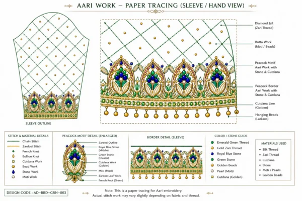 Sleeve Paper Tracing Design for Peacock Aari Embroidery Work