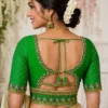 Green Peacock Bridal Aari Work Blouse Back Neck Design with Cutwork Pattern