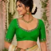 Green Peacock Bridal Aari Work Blouse Front Design with Stone Embroidery