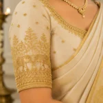 Kerala Elephant Sleeve Aari Work Design with Traditional Temple Motifs