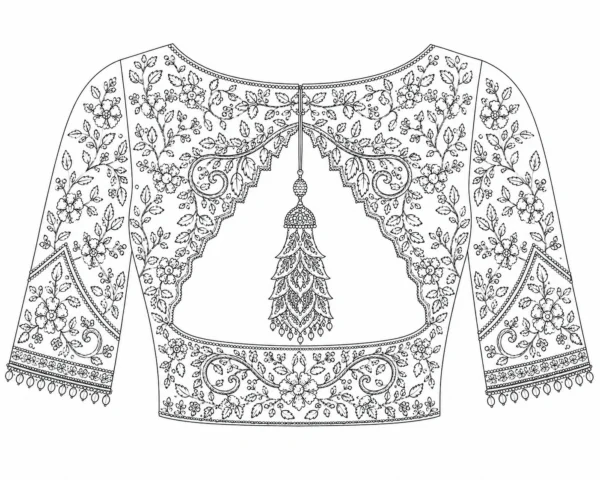 Back tracing design for peacock tassel bridal Aari blouse