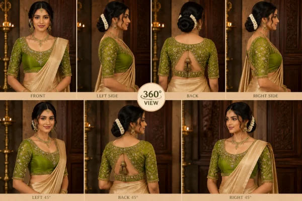 360 degree luxury bridal Aari blouse design with handcrafted embroidery