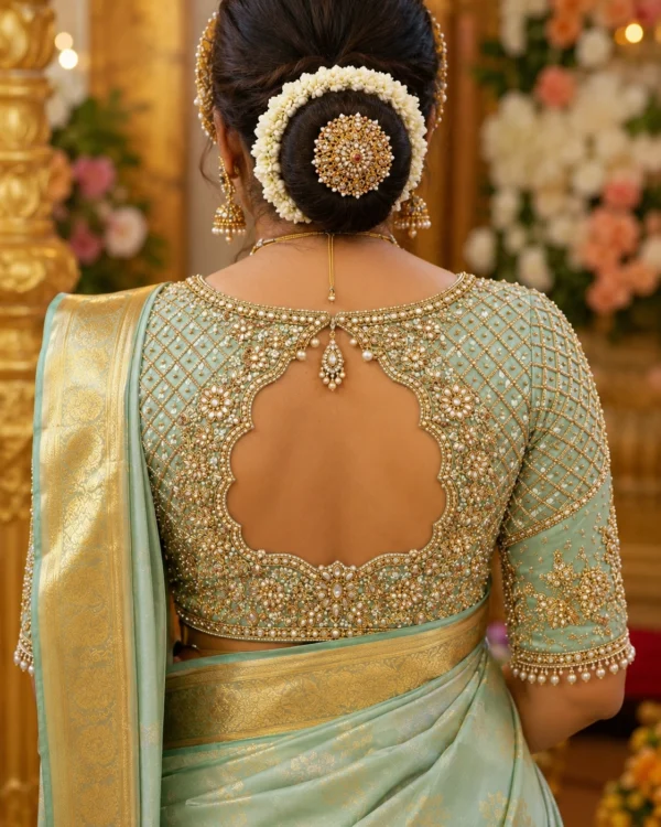 Designer Bridal Aari Blouse back neck design with premium Maggam Work embroidery