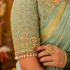 Heavy Aari Embroidery sleeve design with pearl border and floral vine work