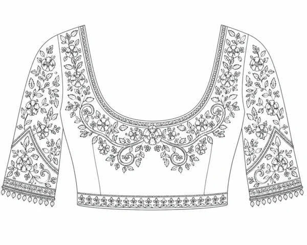 Front tracing pattern for luxury bridal Aari blouse embroidery
