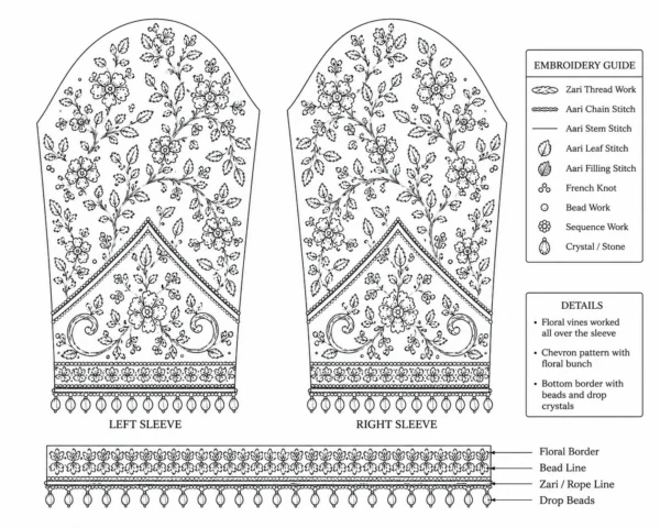Sleeve embroidery tracing pattern for bridal Aari work blouse