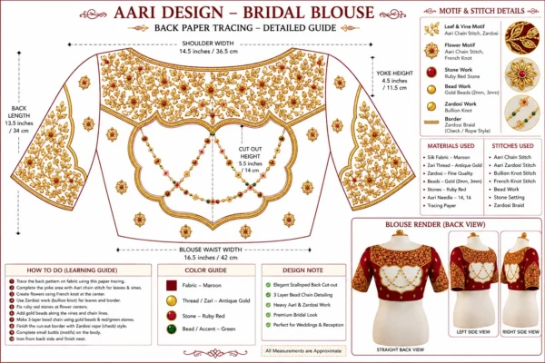 Back Paper Tracing Design for Bridal Aari Blouse with Scalloped Open Back