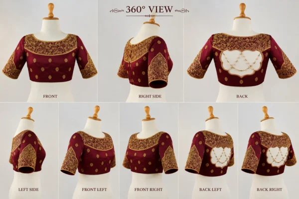 360 Degree Maroon Bridal Aari Blouse Design with Premium Maggam Work