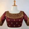 Maroon Bridal Aari Blouse Design with Antique Gold Maggam Work Front View