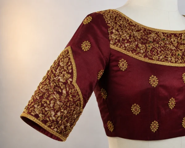 Heavy Bridal Aari Embroidery Sleeve Design with Antique Gold Zardosi Work