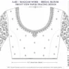 Royal Blue Murugan Aari Blouse Front View with Bridal Aari Embroidery and Premium Maggam Work paper tracing