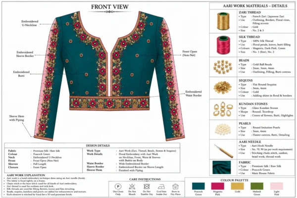 Front Paper Tracing Pattern for Bridal Aari Blouse Embroidery