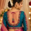 Peacock Teal Bridal Aari Blouse Back Neck Design with Floral Embroidery