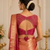 Back View of Pink Bridal Aari Blouse with Pearl Border Keyhole Neck Design