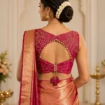 Back View of Pink Bridal Aari Blouse with Pearl Border Keyhole Neck Design