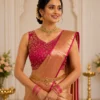 Front View of Pink Bridal Aari Blouse with Floral Maggam Work Embroidery
