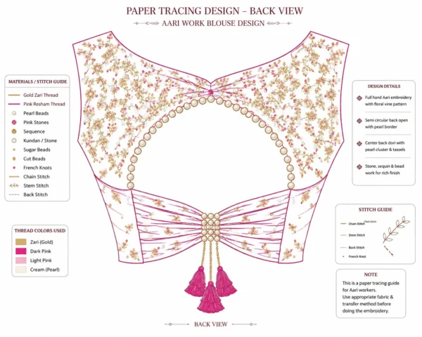 Back Paper Tracing Pattern for Pearl Keyhole Bridal Aari Blouse Design