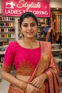 Rani Pink Peacock Paisley Bridal Aari Blouse Front Design with Gold Maggam Work