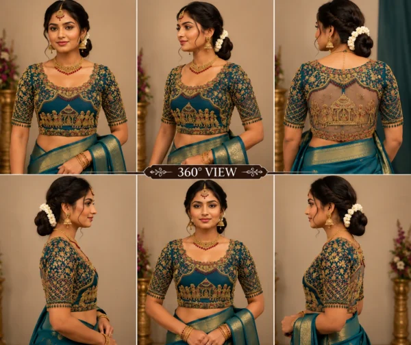 360 degree view of Royal Bridal Aari Blouse with handcrafted embroidery