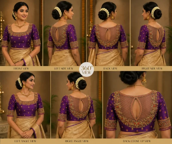 360 Degree View of Premium Bridal Aari Blouse with Traditional Maggam Work