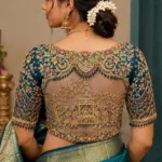 Royal Bridal Aari Blouse back view featuring temple procession Aari embroidery