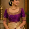 Royal Bridal Aari Blouse Front View with Heavy Maggam Work Embroidery and Designer Neckline