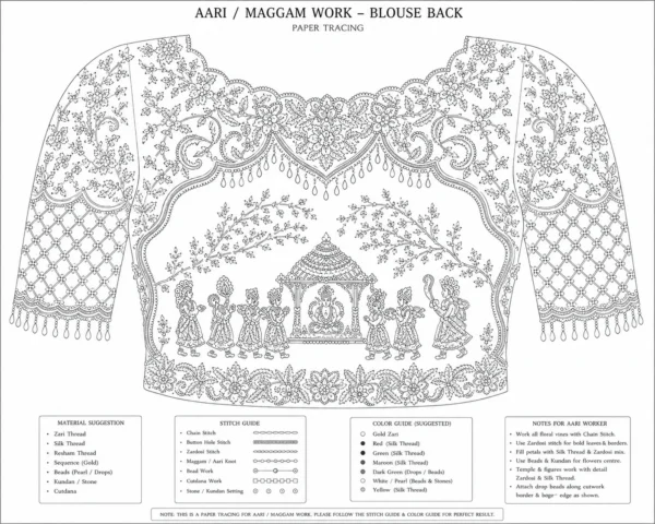 Back paper tracing pattern for luxury Maggam Work bridal blouse