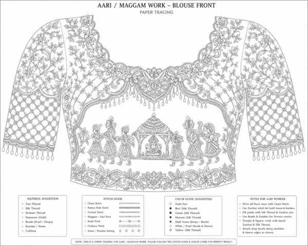 Front paper tracing design for bridal Aari embroidery blouse