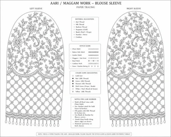 Sleeve tracing pattern for bridal Aari embroidery and Maggam Work