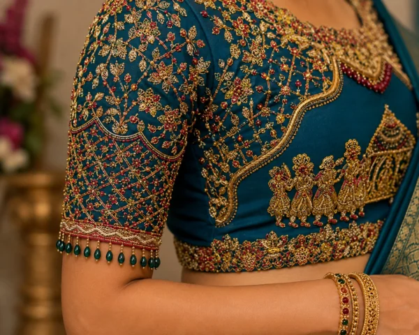 Designer bridal sleeve Aari embroidery with floral vine Maggam Work