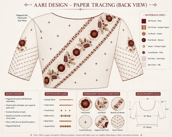 Back Paper Tracing Pattern for Luxury Bridal Aari Blouse Design